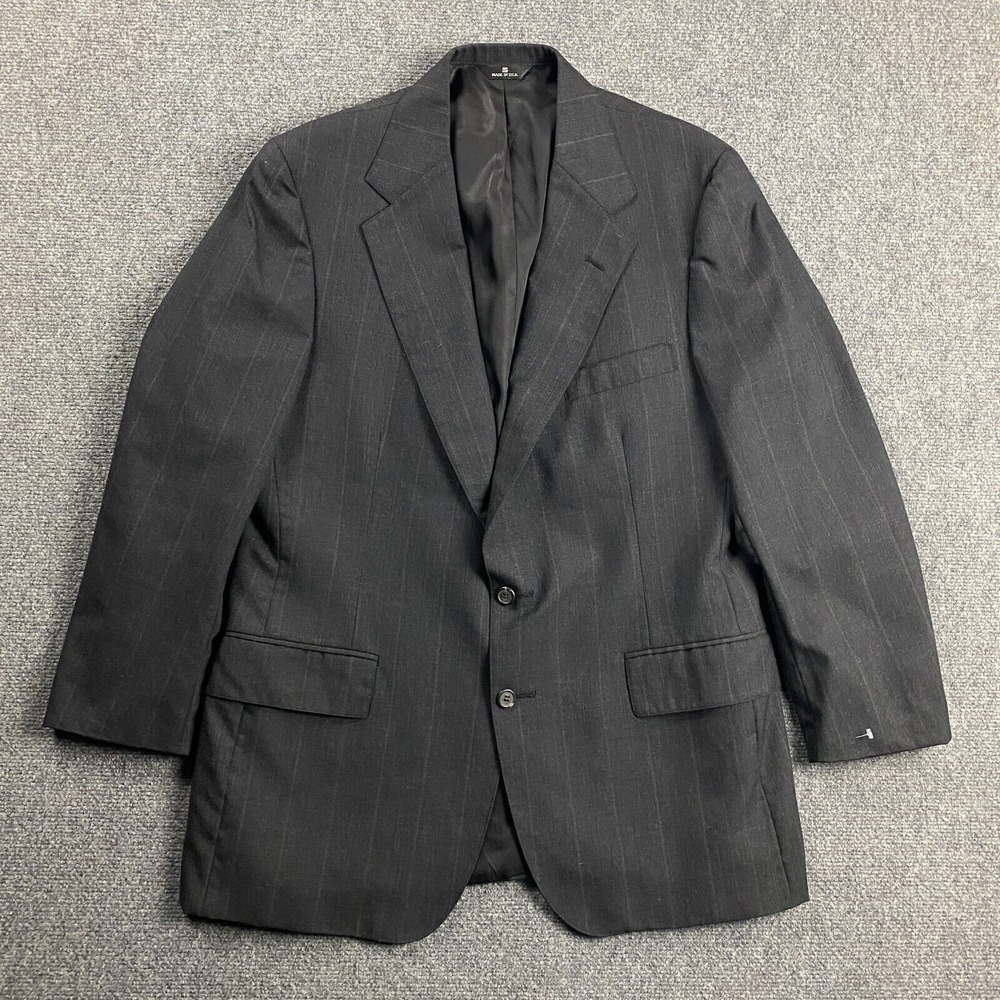 Polo University Club Blazer Men's 44R Gray Striped Suit Jacket Vintage‎ Wool
